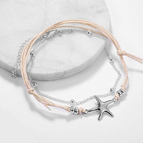 Yalice Boho Layered Starfish Anklets Ball Rope Ankle Bracelet Beach Foot Jewelry for Women and Girls