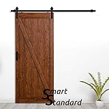 SMARTSTANDARD 36in x 84in Sliding Barn Door with 6.6ft BarnDoor Hardware Kit & Handle, Pre-Drilled Ready to Assemble Wood Slab Covered with Water-Proof PVC Surface (Antique Z-Frame Panel)