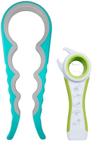 Can and Soda Bottle Opener Jar Gripper Tool Help Screw Off Top Caps and Pull Tabs Assist to Pry Lids Off Premium 5 in 1 Multi Kitchenware Tool Gadget Sold by Veset (Light Green with Green Helper)