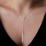 VWH 1Pcs Women Metal Ring Stick Pendant Charming Necklace, Gold Colour