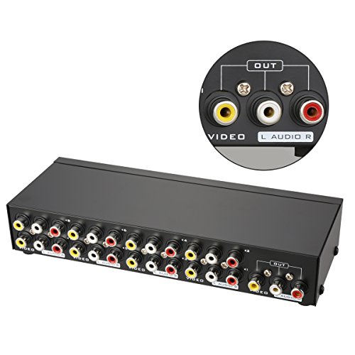 Updated Metal Case Mechanical 8-way AV Switch CVBS RCA Splitter 8 Port Switch Adapter 8 In 1 Out Composite L/R Audio Video Switcher Selector BOX for DVD STB Game Consoles
