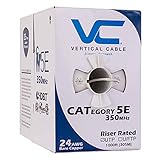 Vertical Cable Cat5e, 350 MHz, UTP, 24AWG, 8C Solid Bare Copper, 1000ft, White, Bulk Ethernet Cable