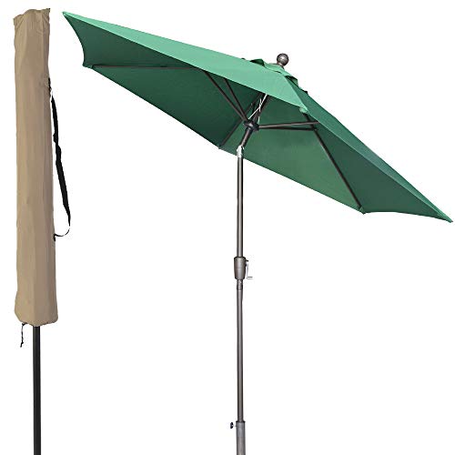 LCH 9 ft Umbrella Outdoor Patio Yard Market Table Umbrella 1.5" Pole Push Button Easily Tilt Crank with Umbrella Cover (Green)