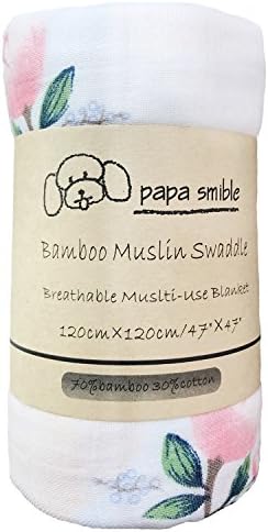 Papa Smible Muslin Swaddle Blankets Bamboo Cotton Baby Swaddle Wrap, 47”×47" Larg Wrap Swaddle, lemon, flower&plant (flower)