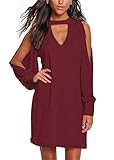 PWIHXHEN Women Casual Loose Fit Chocker V Neck Split Long Sleeve Tunic Dresses (Wine Red, X-Large)