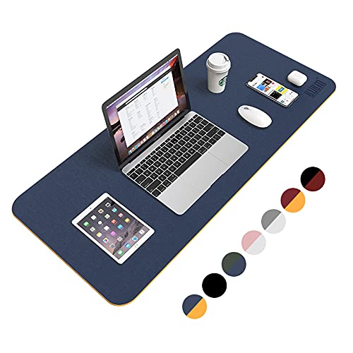 Desk Pad, Office Desk Mat, 40cm x 80cm PU Leather Desk Blotter, Laptop Desk Mat, ISMMIK Waterproof Desk Writing Pad for Office and Home, (Dark Blue)