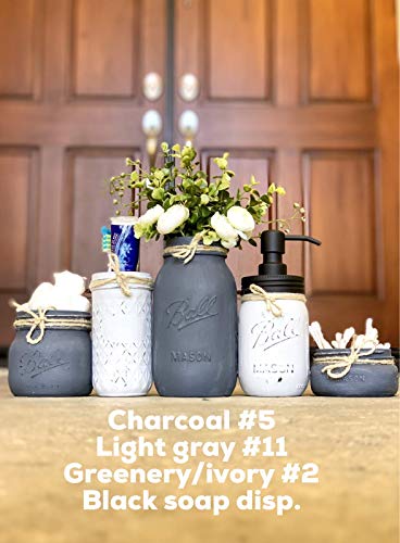 Mason Jar Bathroom Organization Set, 5 Piece Set, Your Choice of Colors, Silk Flowers Optional