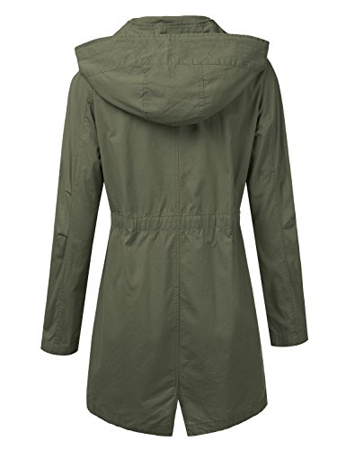 DRESSIS Women's Woven Hooded Cotton Utility Jacket With Drawstring Waist Olive 2XL - Thumbnail 2