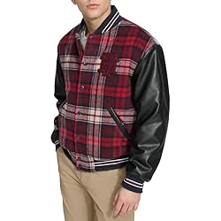 Tommy Hilfiger Men's Mixed-Media Bomber Jacket, Red