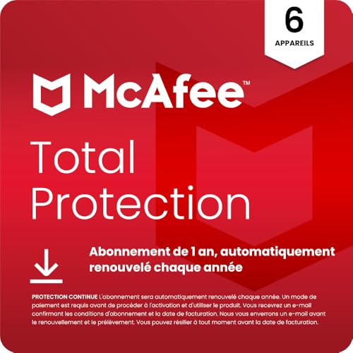 McAfee Total Protection 6 Appareils 2026 | Amazon Exclusivité, Antivirus, VPN, Logiciel de sécurité | Abonnement d'un an, automatiquement renouvelé chaque année | Téléchargement numérique