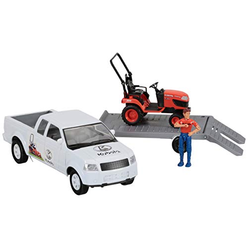 Kubota 1/18 Pickup Truck and Trailer w Mower, Figure & Accessories by New Ray