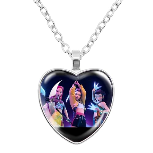 K-Pops Demon Hunters Necklace,Heart Pendant Necklace Cosplay Halloween Christmas Party Costume Accessories for Fans, Women, Girls (C)