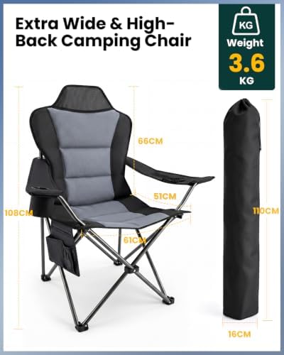 Campingstuhl Faltbar Bequem Gepolster, 150 KG Belastbar