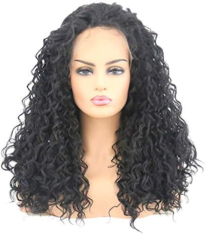 Wig Fashion high temperature silk black small long curly hair front lace black curly hair half hand hook