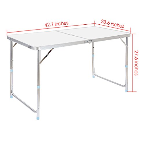 Finether Height Adjustable Folding Table, Lightweight Portable Aluminum Folding Table with Parasol Hole Multi-Purpose Indoor Outdoor Picnic Party Home Kitchen Dining Cookout Camping Table
