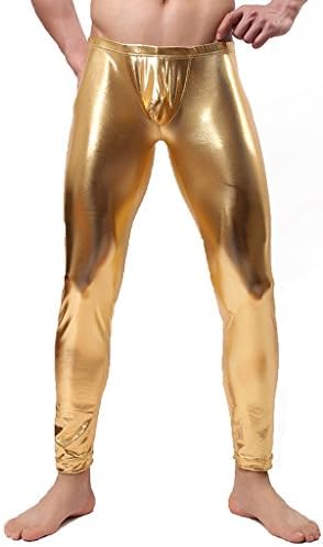 Fikeoo Men's Faux Leather Skinny Muscle Tights Leggings