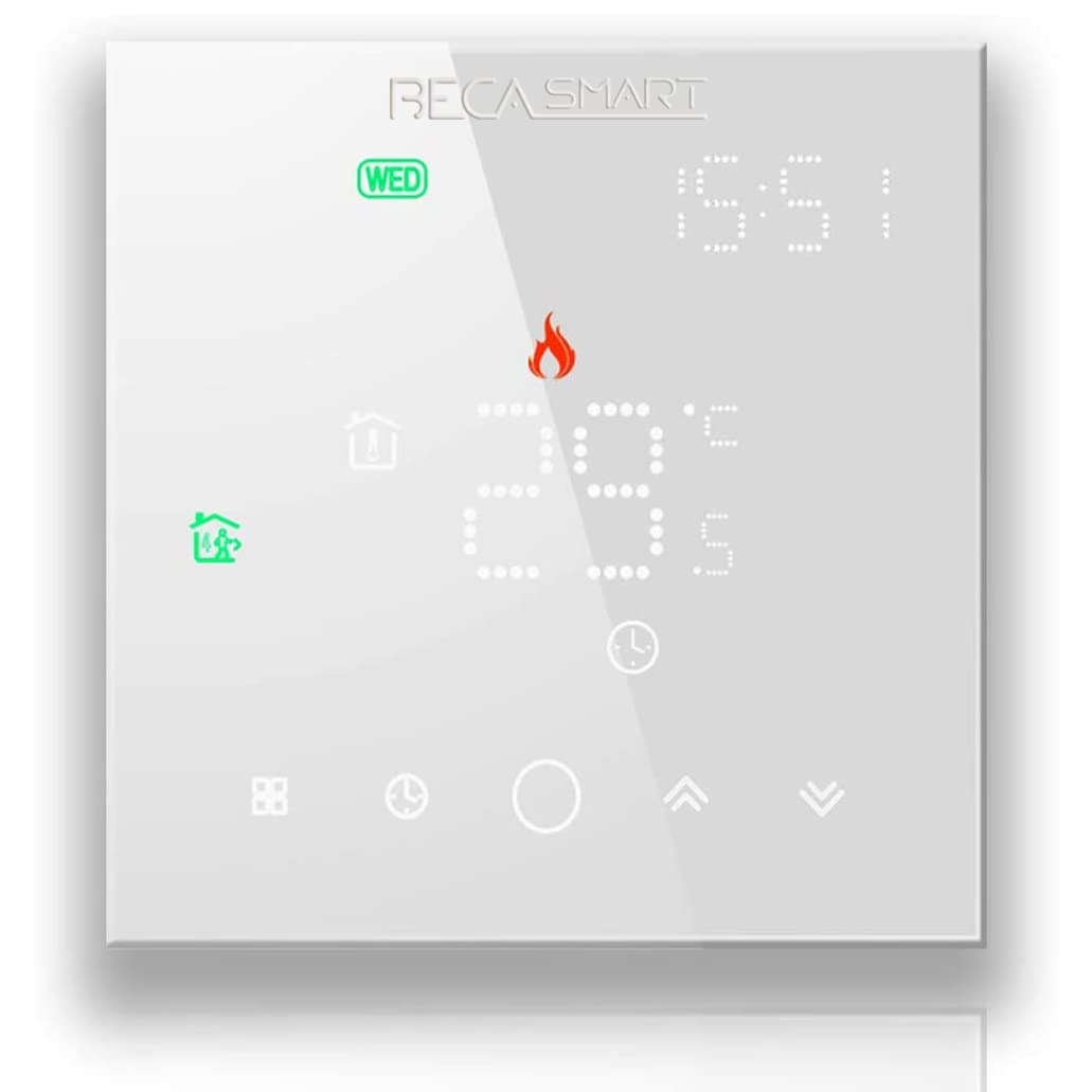 BecaSmart Serise 003 WIFI Thermostat Compatible Water Heating Touch Programming Control Suitable for Mobile Phone Remote Control Work with Alexa,Google Home (Water Heating, White(WIFI))