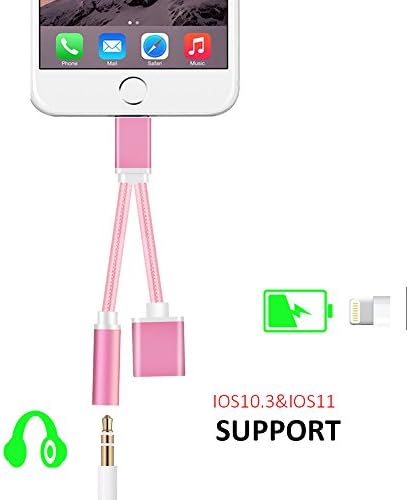 iPhone 7 Adapter 2 in 1 Lightning Charger Cable IZERUO 3.5mm Aux Headphone Jack Audio Converter for iphone 7 / 7 plus Supports iOS 10.3 (Rose Gold)