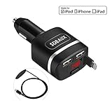 SDBAUX Car Charge, with 2.8 ft Retractable Cable Compatible/Replacement for iPhone Xs Max XR X 8 7 6 Plus 5S, 2 USB Ports for Samsung Galaxy LG Google Pixel Nexus and More