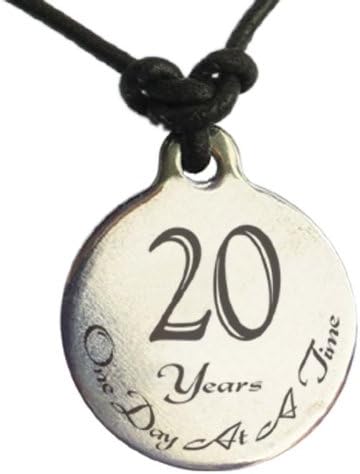 20 Year Sobriety Anniversary Medallion Leather Necklace for Sober Birthday, AA Alcoholics Anonymous, NA Narcotics Anonymous