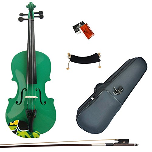Kinglos Full Size 4/4 Green Colored Solid Wood Violin Kit Student Fiddle for Beginners Children Kids with Case, Shoulder Rest, Bow, Rosin, Bridge and Strings