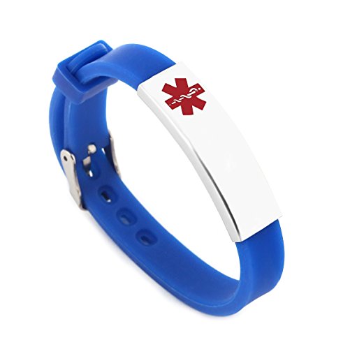 Free Engraving - Rubber Medical Alert ID Bracelets Wristband Blue