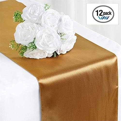 Wavewater Gold Satin Table Runners 12-Pack (12 x 108 inch) Long, Elegant, Decorative Party Decor | Wedding, Banquet, Graduation, Business Events | Fits Rectangular & Round Surfaces