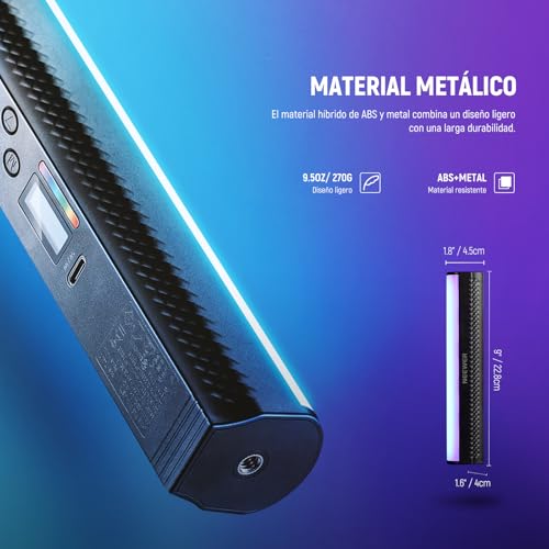 NEEWER RGB Light Wand with APP Control, Magnetic Handheld Photography Video Light Stick,2500K~8500K Dimmable CRI95+ Full Color LED Tube Bar with 2550mAh Battery, 17 Light Scenes for Vlog, TL21C