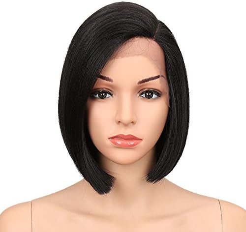 Eliza Short Bob Wigs L Part Lace Front Wigs with Baby Hair Heat Resistant Synthetic Wigs For Black Women Half Hand Tied 130% Density Ombre Blonde Wigs with Dark Roots(Black)