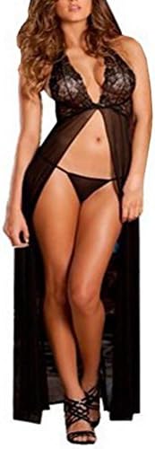 Women Sexy Lingerie Daoroka Ladies Plus Size Bandage Deep V Temptation Babydoll Backless Long Skirt Dress Sleepwear (2XL, Black)