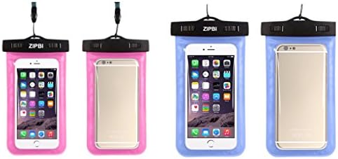 ZIPBI 2017 Waterproof Case, Clear Waterproof Pouch Compatible with iPhone 7, Google Pixel XL, Samsung, HTC, LG, Floating, Blue Black Orange Pink (2 Pack (Blue and Pink))