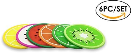 6x Silicone Coasters Colorful Fruit Slices Theme for Coffee and Wine Lovers - Home Decor / Wedding Favor / Holiday Gift