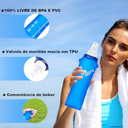 2x Garrafa de Água Dobrável para Esportes, 500ml, Bico Anti Vazamento, Livre de BPA, Azul