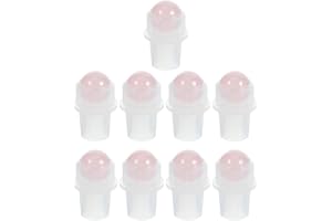 PRETYZOOM 9pcs Replacement Roll On Bottles Tops with Natural Rose Quartz Roller Balls for 10ml Essential Oil