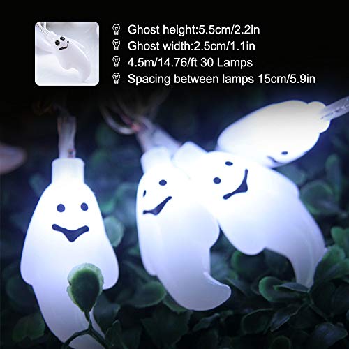Elitlife Halloween Ghost String Lights, 14.7ft 30 LED Battery Operated Halloween Lights Waterproof White String Lights for Indoor Outdoor Halloween Decorations