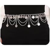 Wiwpar Boho Silver Sexy Multi Layer Metal Waist Chain Layered Body Chain Coin Belly Waist Chain Summer Beach Rave Body Jewelry for Women Disc Party Prom Wedding (Silver)