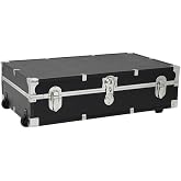 HomeStock Seaside Style Heavy Duty 31" Under Bed College Storage Trunk with Wheels &amp; Lock, Latch Closure Type, 30" L x 8.25" W x 18.25" H, Ideal Camp Dorm Room Trunk Footlocker Antique Black