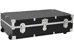 HomeStock Seaside Style Heavy Duty 31" Under Bed College Storage Trunk with Wheels & Lock, Latch Closure Type, 30" L x 8.25" W x 18.25" H, Ideal Camp Dorm Room Trunk Footlocker Antique Black