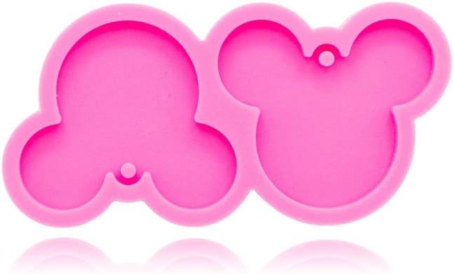 Cute Flat Shiny Mouse Head Keychain Silicone Mold with Hole for DIY Gum Paste Crystal Cupcake Cake Topper Decoration Pudding Desserts Jelly Shots Candy Fondant Mold Trinket