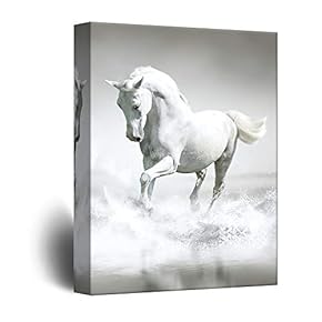 Canvas Wall Art - Galloping White Horse - Giclee Print Gallery Wrap Modern Home Art Ready to Hang - 12x18 inches