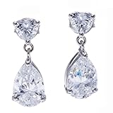 Hutang Jewelry 925 Sterling Silver Cubic Zirconia CZ Heart Dangle Earrings
