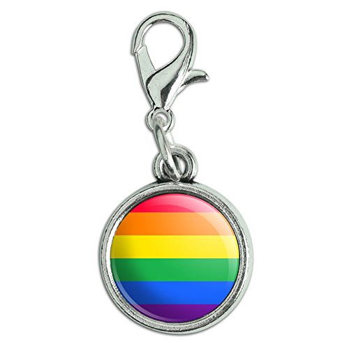 Rainbow Pride Gay Lesbian Contemporary Antiqued Bracelet Pendant Zipper Pull Charm with Lobster Clasp