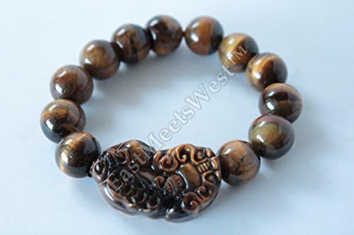 0.5" Chinese Feng Shui Protection Nature Tiger Eye Bead Dragon Pi Xiu Pi Yao Lucky Bracelet Bangle