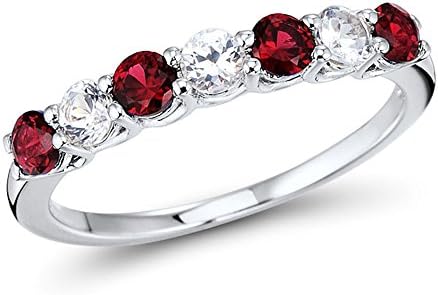 Lab Created Ruby Ring in Sterling Silver with Alternating Created White Sapphires - 7 Stone Band Style