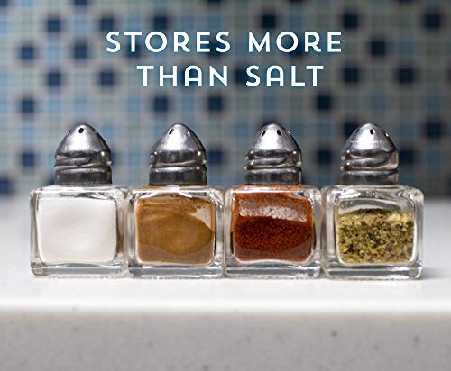 12-pack of Mini Spice Shakers, Salt & Pepper, Spices, Seasonings - 1" x 1.5" Stainless Steel Top & Glass Cube Body Jars - Holds .5oz - Small, Personal, Travel Restaurant & Home Kitchen Supplies