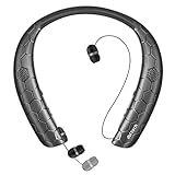 Bluetooth Headphones Speaker 2 in 1, Doltech Neckband Wireless Headset Wearable Speaker with Retractable Earbuds, True 3D Stereo Sound Waterproof Headphones Call Vibrate Alert Built-in Mic (Black)
