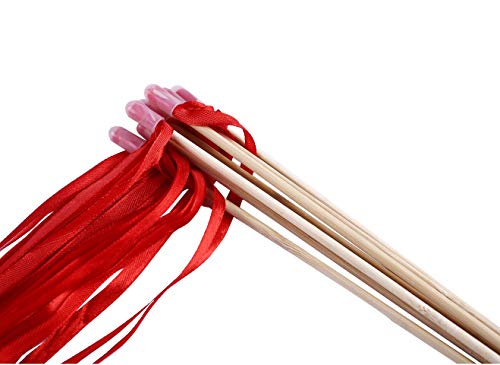 Wishprom Ribbon Wands Sticks Streamers for Wedding Party Favor (Red-30PCS)