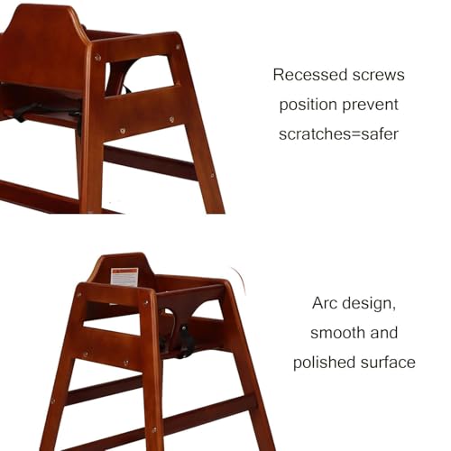 KAPEICamper Wooden High Chair for Toddlers, Portable Baby Feeding Chair with Adjustable Straps, Natural Pine High Chair, Highchair for Dining Room, Kitchen (Walnut)
