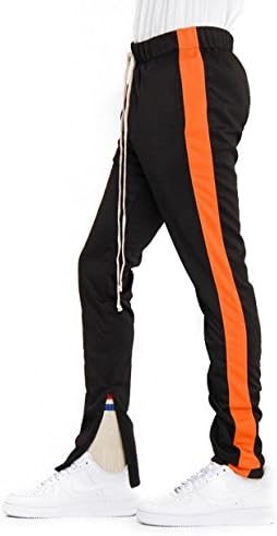 EPTM Men's Side Stripe Ankle Zipper Techno Track Pants-Black/Orange-M