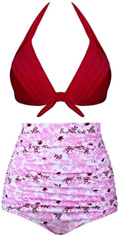 Annigo Womens Two Piece Swimsuit Vintage High Waisted Bikini Halter Straps Bathing Suits